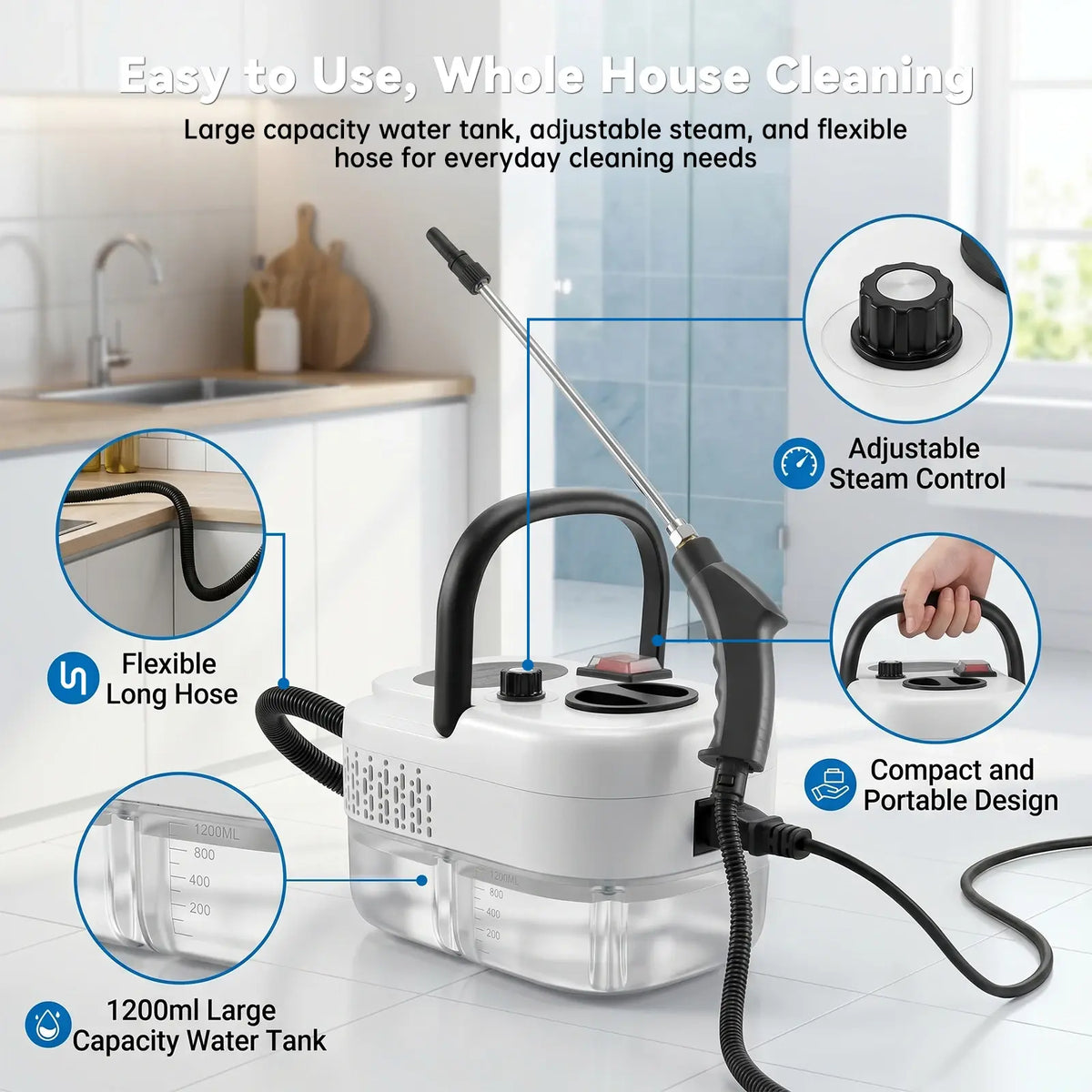 2500W High Temperature Steam Cleaner 110V Portable Handheld Steam Cleaning Machine With Multiple Accessories US Plug - Nexvibe