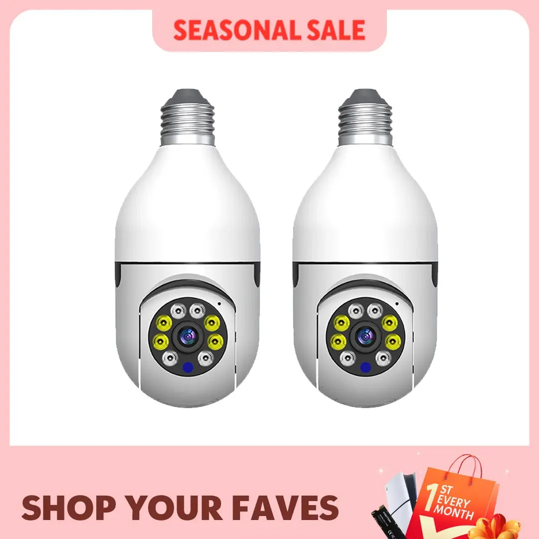 2Pc Ease Life APP-Light Bulb Security Cameras Outdoor Wireless WiFi Camera 5GHz 360 Degree E27 Light Socket Screw