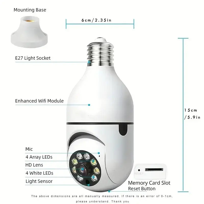 2Pc Ease Life APP-Light Bulb Security Cameras Outdoor Wireless WiFi Camera 5GHz 360 Degree E27 Light Socket Screw