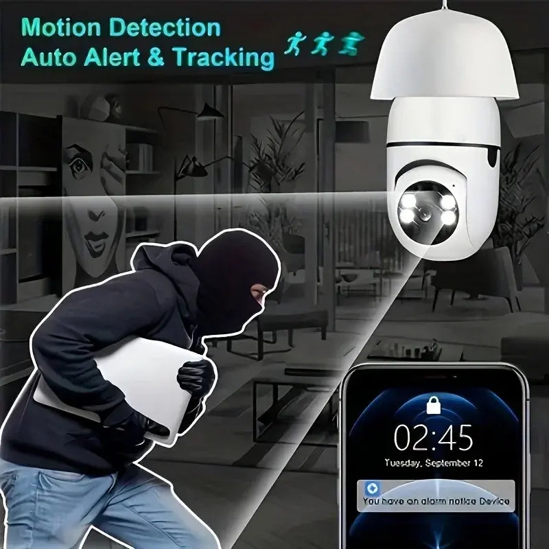 2Pc Ease Life APP-Light Bulb Security Cameras Outdoor Wireless WiFi Camera 5GHz 360 Degree E27 Light Socket Screw