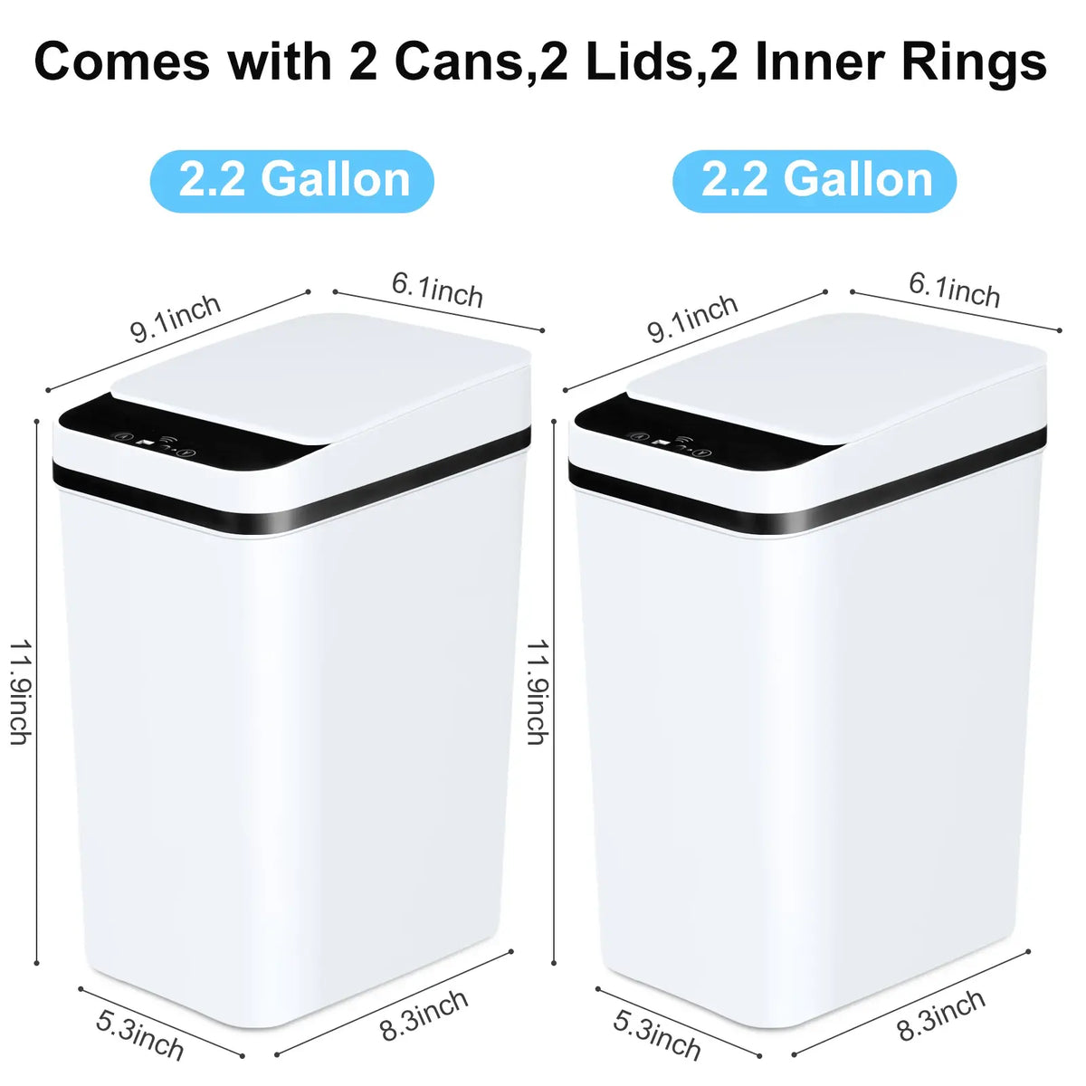 2 Pack 12L Bathroom Automatic Trash Cans Touchless Motion Sensor Slim with Lid for Bathroom Bedroom Living Room Office White - Nexvibe