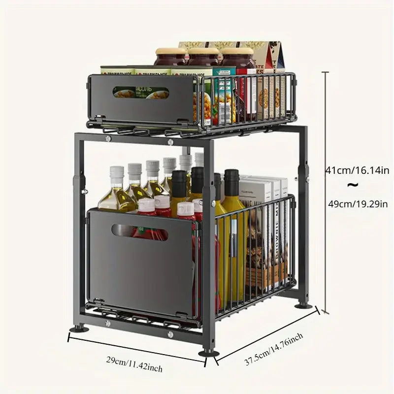 2 Tier Slide Out Cabinet Organizer Heavy Duty, Under Sink Storage Shelf for Kitchen Bathroom, Adjustable Metal Shelf 1/2 Pack - Nexvibe