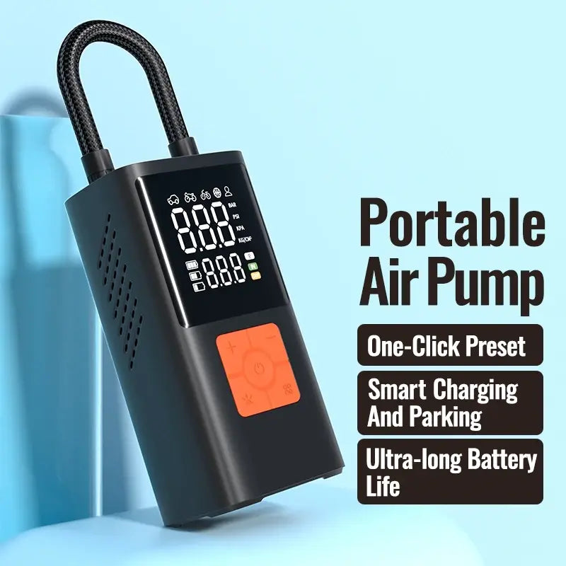 3-in-1 Portable Air Compressor & Tire Inflator, 150 PSI, Emergency Power Bank & LED Light, USB-C Rechargeable, Suitable for Car - Nexvibe
