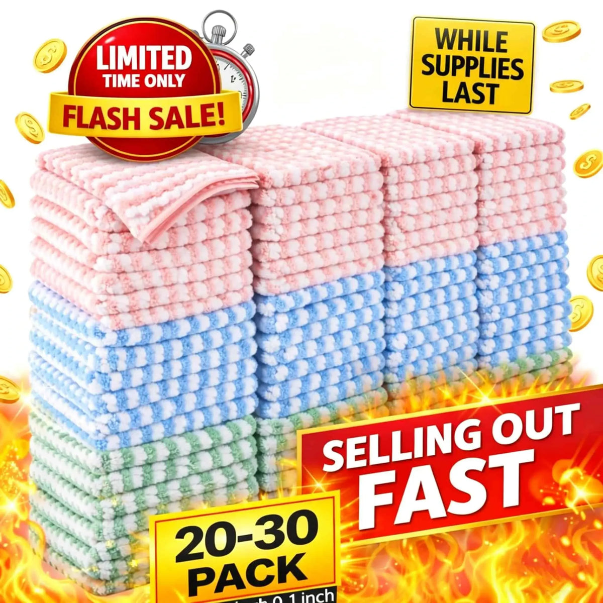 30-pack Non-stick, Sewage-resistant, Corrugated Microfiber Kitchen Cloths - Household Cleaning Cloths - Nexvibe