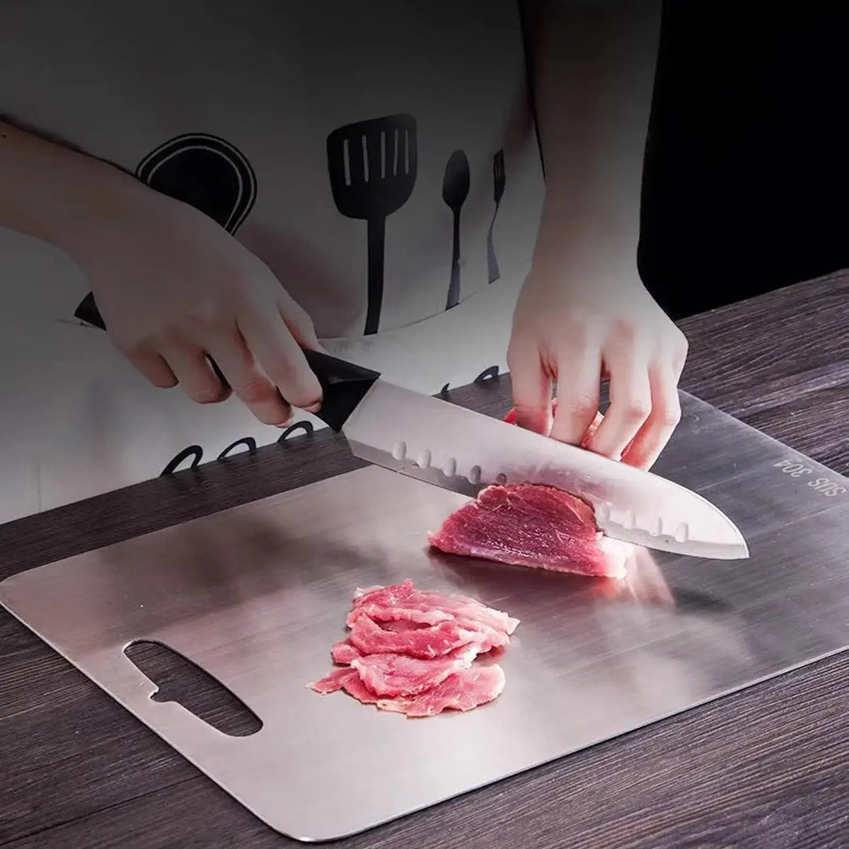 304 Food Grade Stainless Steel Cutting Board Thickened Double Sided Portable Kitchen Chopping Board for Fruit And Meat - Nexvibe
