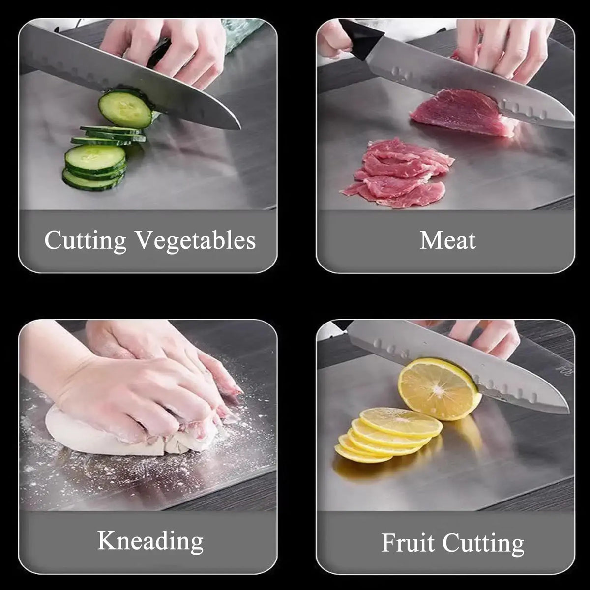 304 Food Grade Stainless Steel Cutting Board Thickened Double Sided Portable Kitchen Chopping Board for Fruit And Meat - Nexvibe