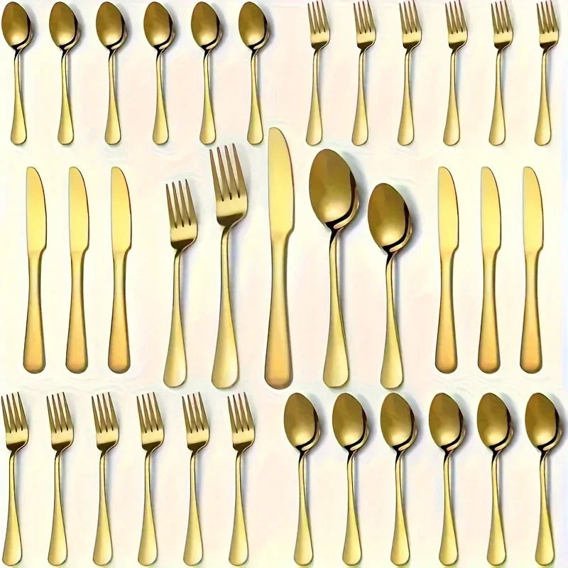 30/60-Piece Luxury Golden Flatware Set Stainless Steel Cutlery Includes Dinner Spoons,Dinner Forks Salad Forks Dinner