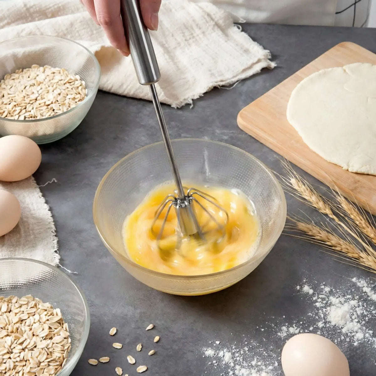 32×6cm Semi-Automatic Stainless Steel Whisk - Thickened Detachable Handle Egg Beater, Smooth Rotating Design for Baking - Nexvibe