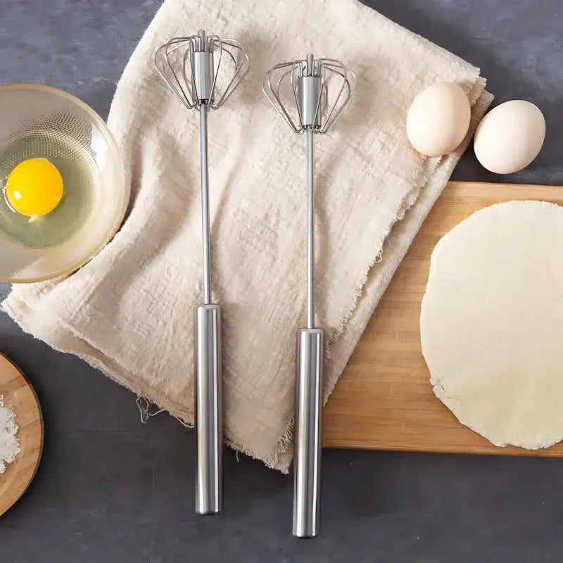 32×6cm Semi-Automatic Stainless Steel Whisk - Thickened Detachable Handle Egg Beater, Smooth Rotating Design for Baking - Nexvibe