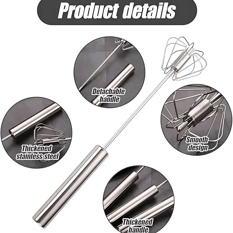 32×6cm Semi-Automatic Stainless Steel Whisk - Thickened Detachable Handle Egg Beater, Smooth Rotating Design for Baking - Nexvibe