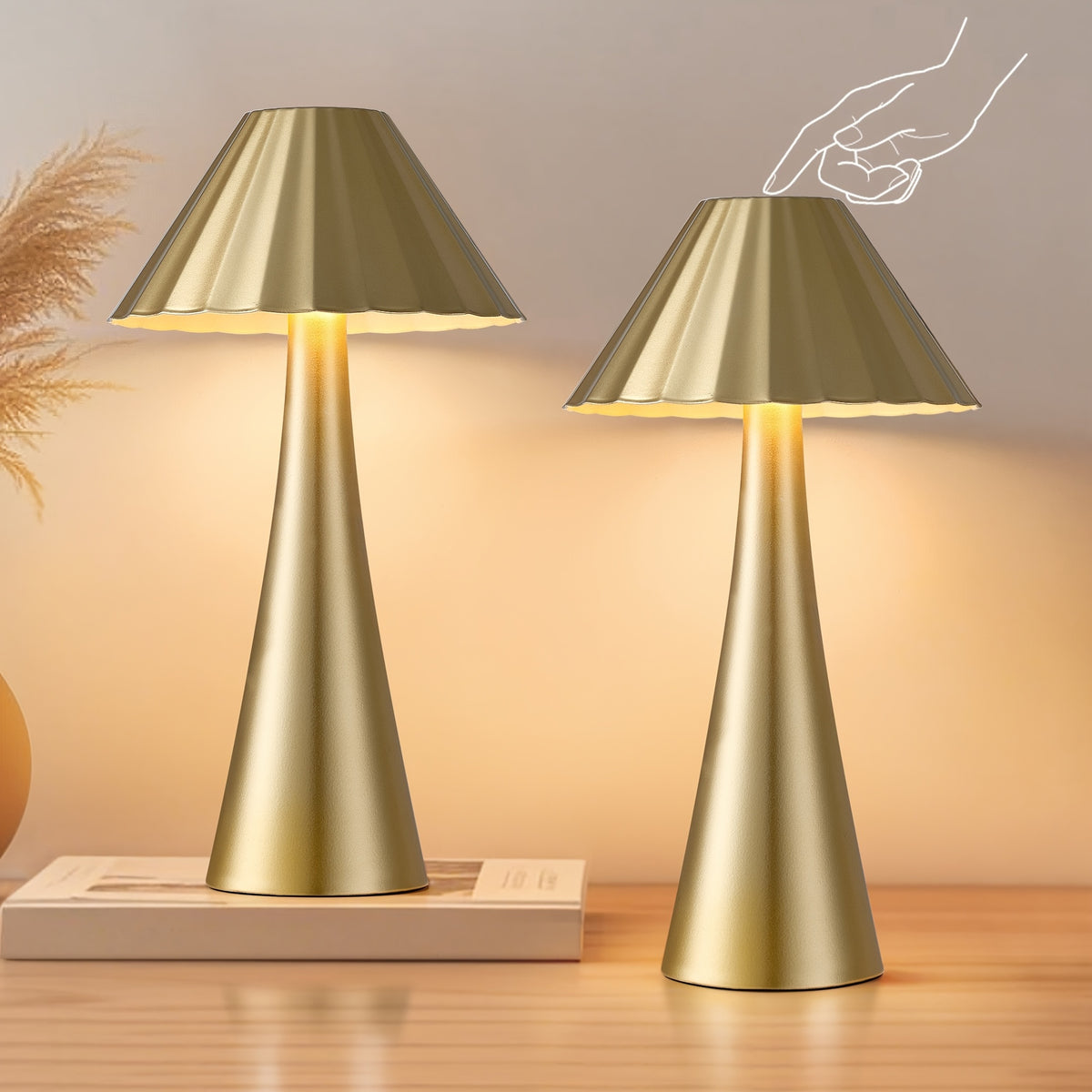 10.5 Inch Modern Mini Table Lamp Set Of 2, Small Nightstand Lamp With Top Touch Control and USB Charging, Metal Desk Lamp with Dimmable LED Light For Living Room(Li-ion battery,LED)