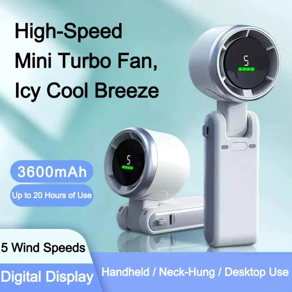 3600mAh Foldable Hand Fan Mini Handheld Turbo Fan Portable USB Rechargeable Desktop Folding Hanging Fan for Outdoor