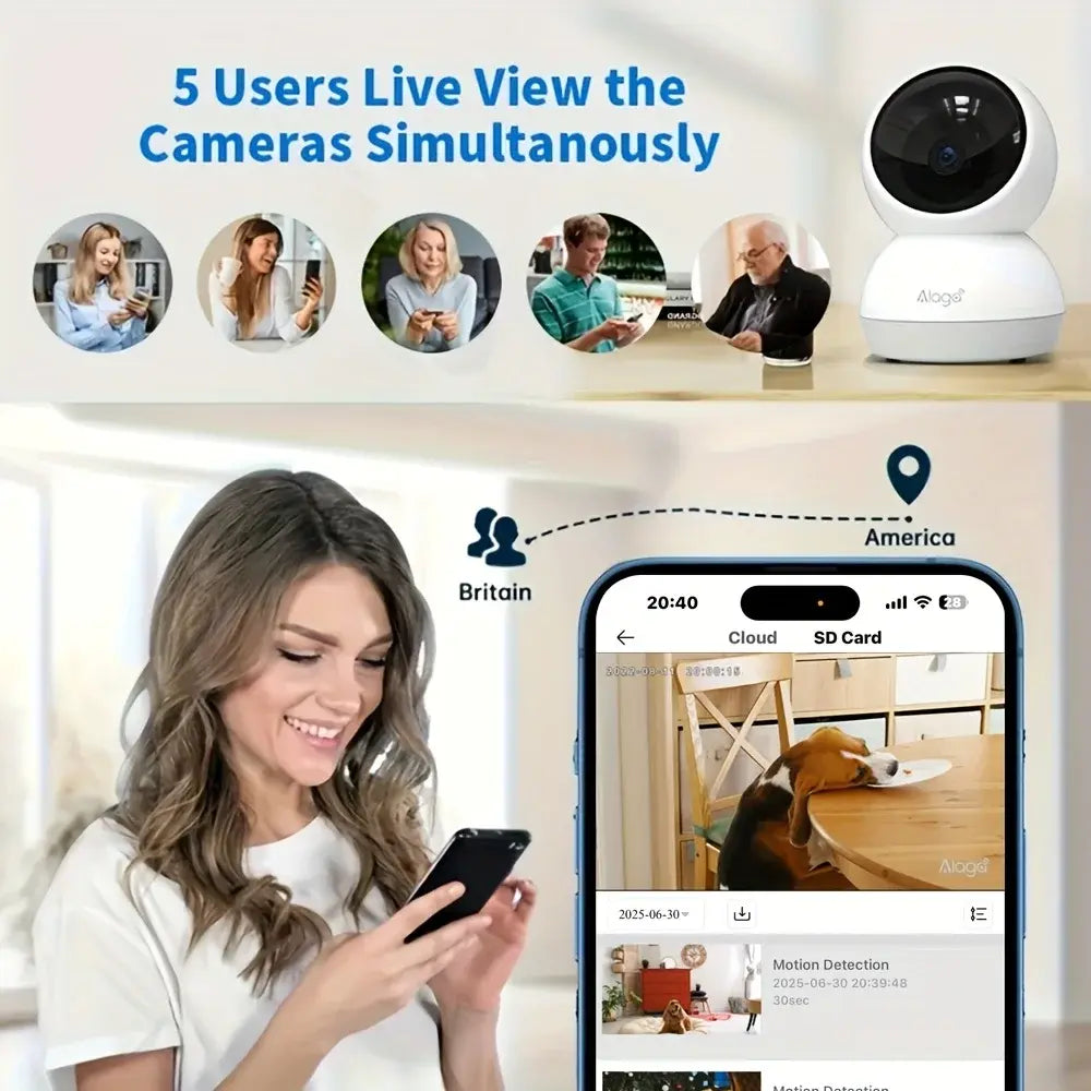 3K Pet Dog Camera with Phone App 5G/2.4G WiFi Indoor Security Baby Camera,AI Detection 360° Pan&Tilt 2-Way Audio Night