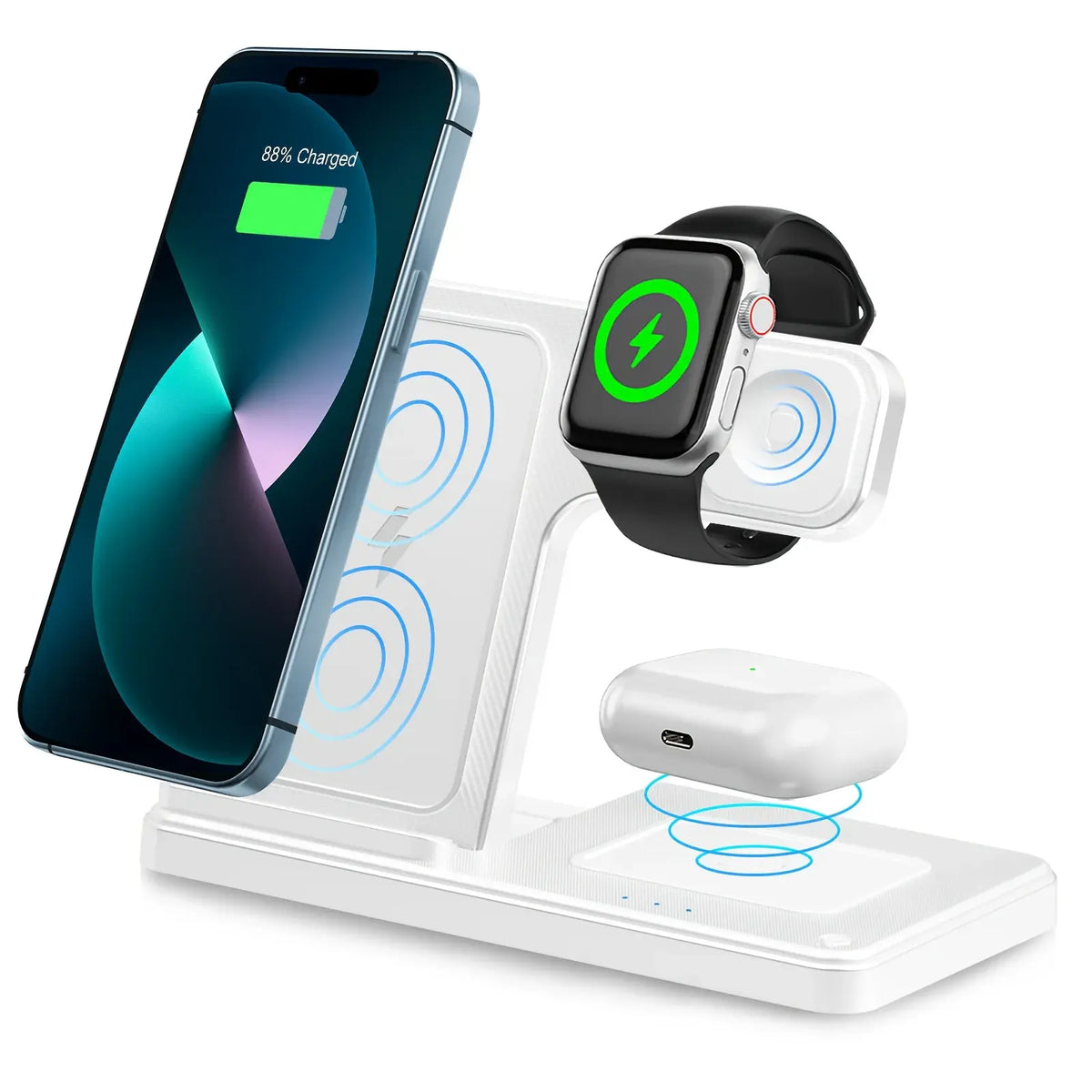3 In 1 Magnetic Wireless Charger Stand 15W Fast Charging Dock Station Multiple Devices for iPhone 15 14 13 8 Apple Watch Airpods - Nexvibe
