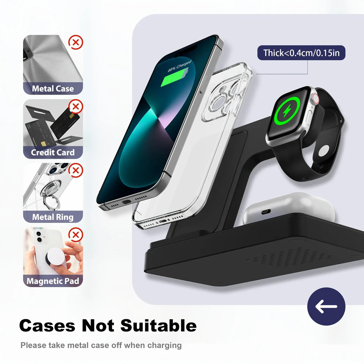 3 In 1 Magnetic Wireless Charger Stand 15W Fast Charging Dock Station Multiple Devices for iPhone 15 14 13 8 Apple Watch Airpods - Nexvibe