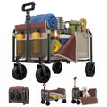 All-in-One Convertible Folding Camping Wagon Cart: Bench Seat, Storage Compartment & Included Dog Tether, Beige/Brown