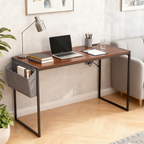 Small Computer Desk Simple Style Writing Desk for Small Spaces 48 Inch Home Office Modern Student Study Laptop Writing Table with Storage Bag USB Hub, Brown