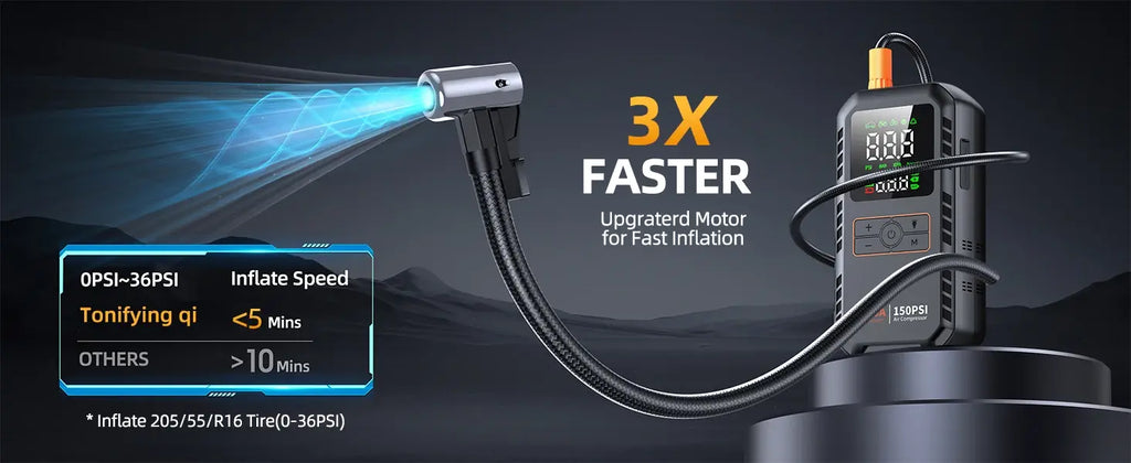 4-IN-1 Car Jump Starter with Air Compressor Peak 5000A Auto Battery Booster 150PSI Air Pump Portable Power Bank Tire