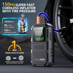 4-IN-1 Car Jump Starter with Air Compressor Peak 5000A Auto Battery Booster 150PSI Air Pump Portable Power Bank Tire