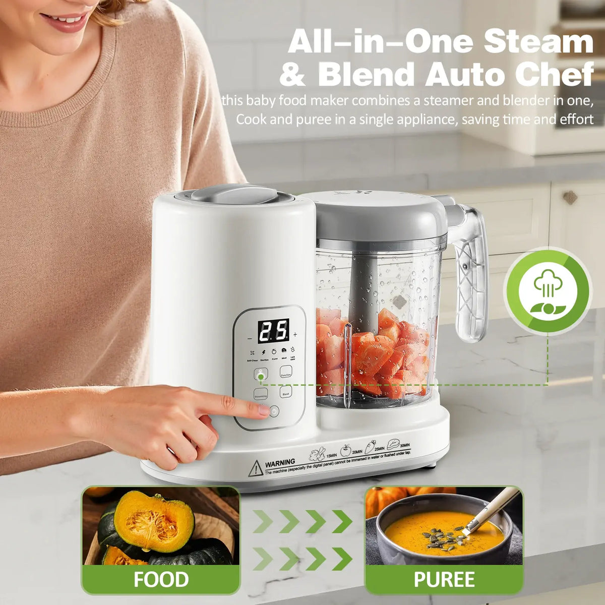 4-in-1 Auto-Clean, BPA-Free, for 4-12 Months Baby Food Maker Steamer Blender - Nexvibe