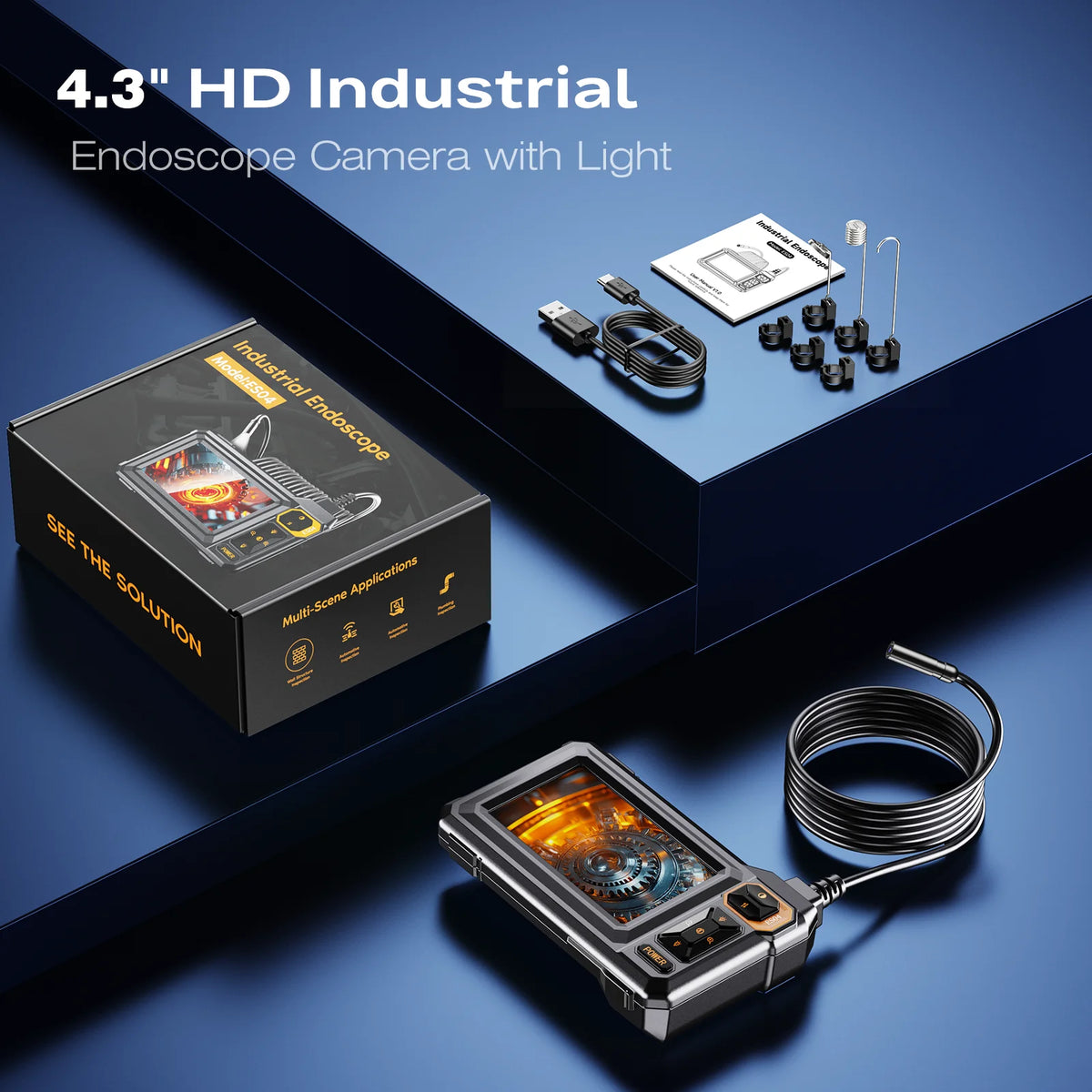 4.3 Inch Industrial Endoscope Camera HD1920P 16.5TF Single Lens Pipe Inspection Borescope for Car Sewer Inspection