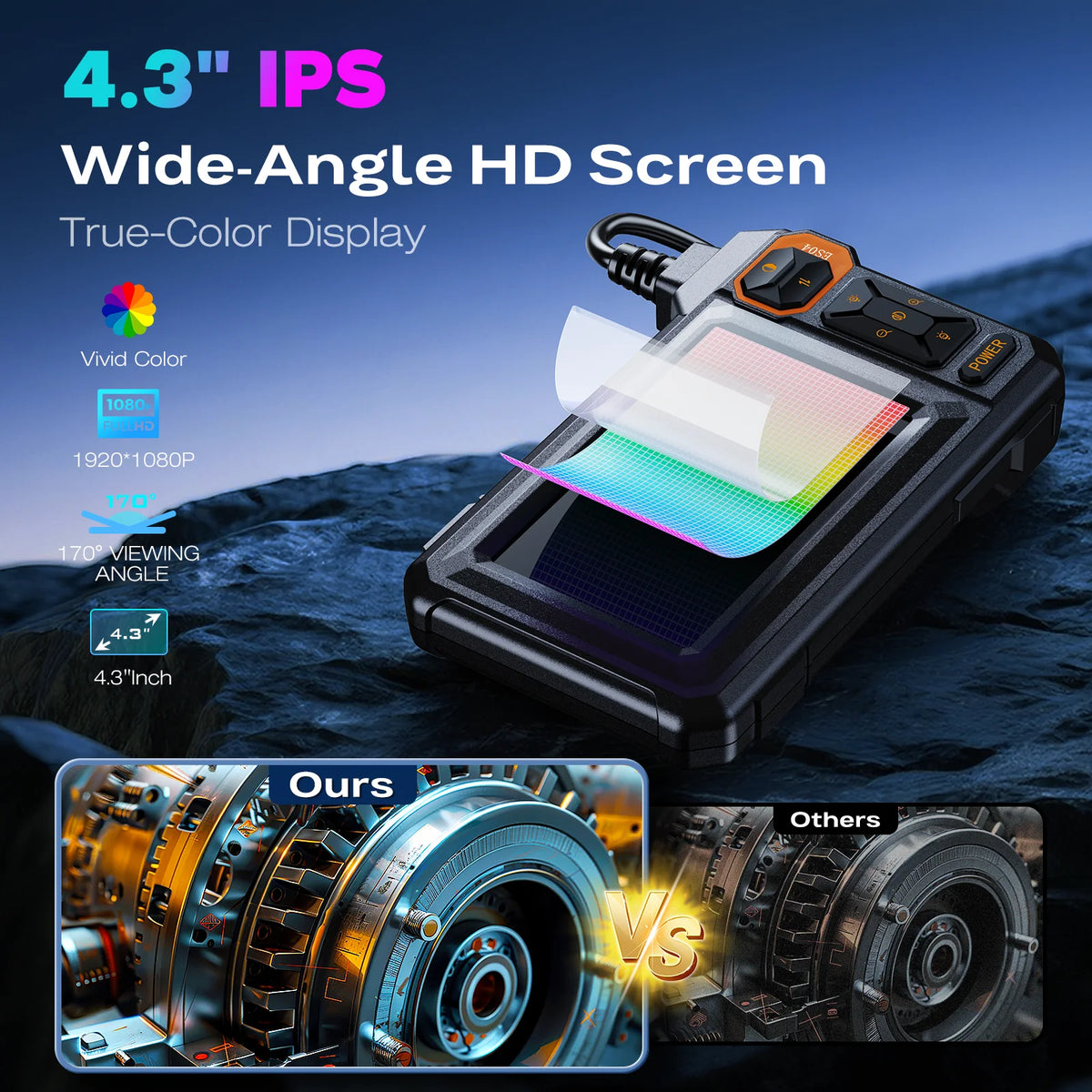 4.3 Inch Industrial Endoscope Camera HD1920P 16.5TF Single Lens Pipe Inspection Borescope for Car Sewer Inspection