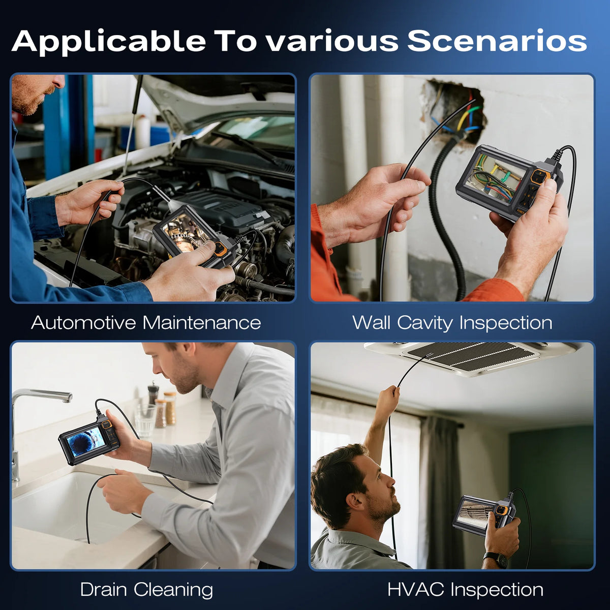 4.3 Inch Industrial Endoscope Camera HD1920P 16.5TF Single Lens Pipe Inspection Borescope for Car Sewer Inspection