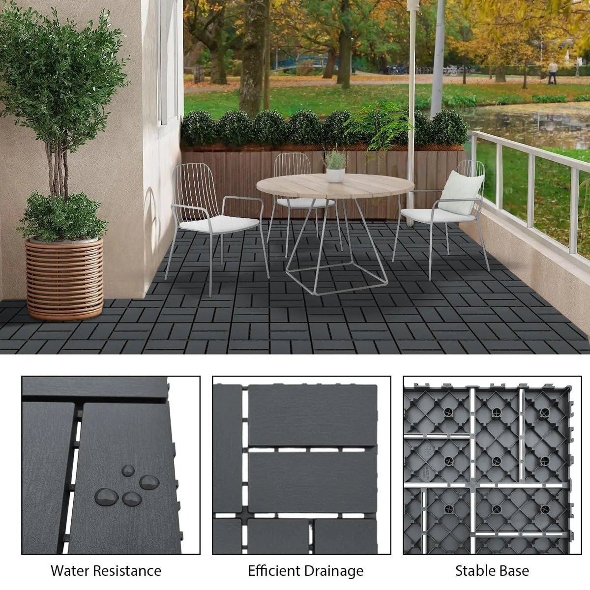 44-Piece Pack of Plastic Lock Floor Tiles Lock Terrace Tiles Ideal for Garden Walkway Balcony Patio and Porch Decor