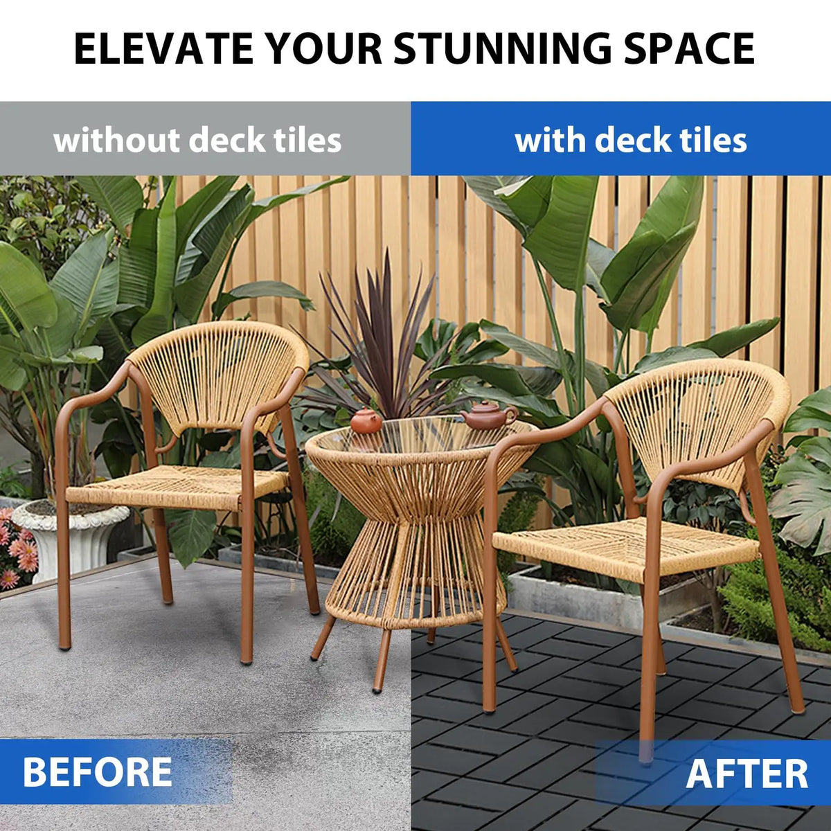 44-Piece Pack of Plastic Lock Floor Tiles Lock Terrace Tiles Ideal for Garden Walkway Balcony Patio and Porch Decor