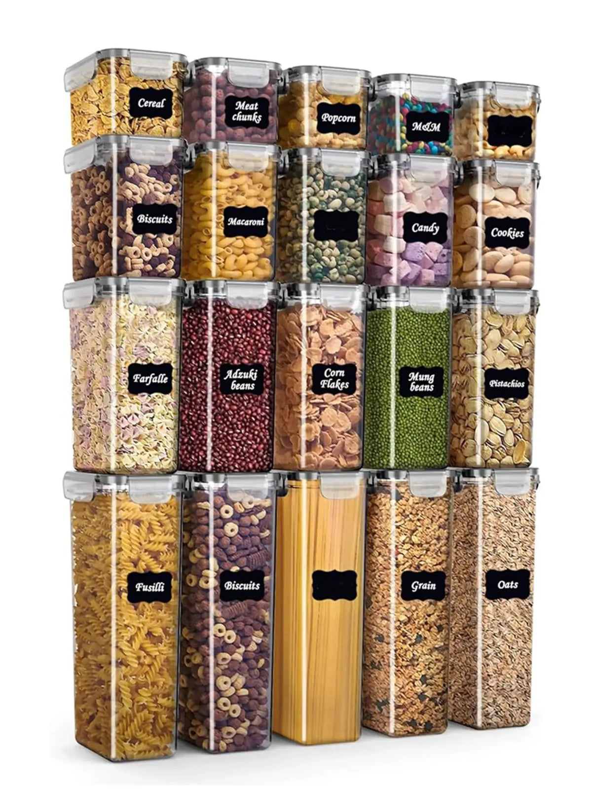 48pcs，kitchen gadgets, sealed pasta boxes with LIDS, labels and markings - versatile containers for pasta, dry food - Nexvibe