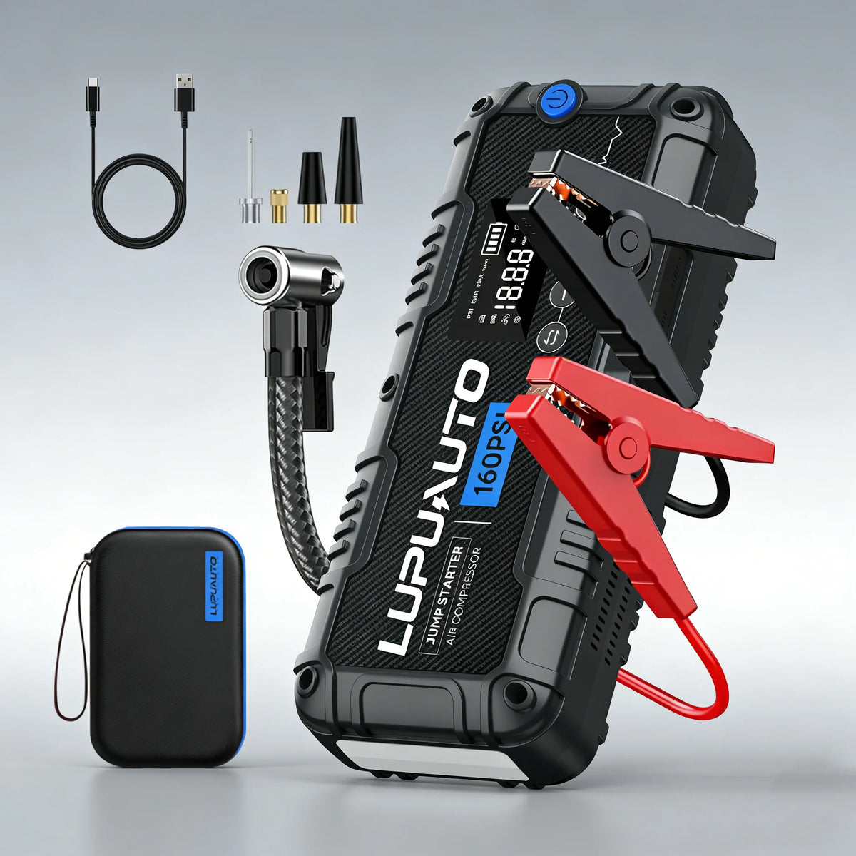 4 In 1 Car Jump Starter with LED Lighting 4000A Portable Car Battery Charger Power Bank Tire Inflator Pump 160PSI Air