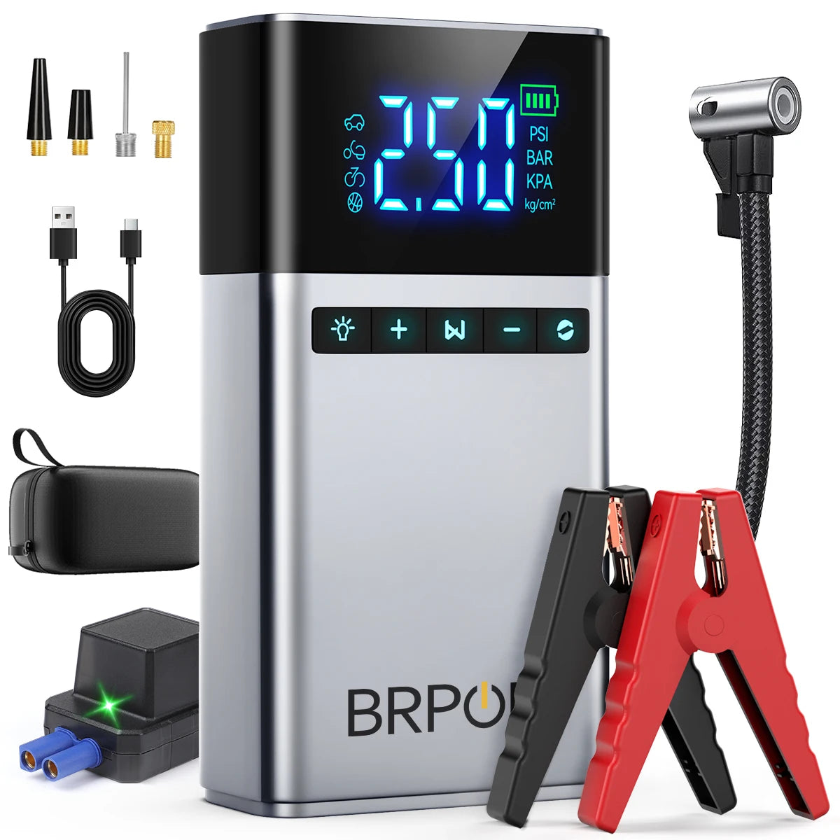 4 In 1 Jump Starter Air Compressor Power Bank LED Light 12000mAh 150PSI Wireless Electric Pump For Outdoor Travel Car