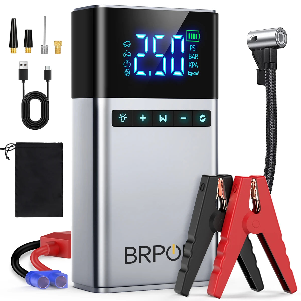 4 In 1 Jump Starter Air Compressor Power Bank LED Light 12000mAh 150PSI Wireless Electric Pump For Outdoor Travel Car