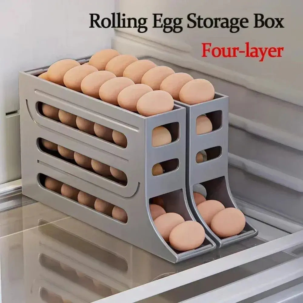 4 Layer Automatic Rolling Egg Dispenser Refrigerator Storage Box Fridge Organizer Rack for Kitchen - Nexvibe