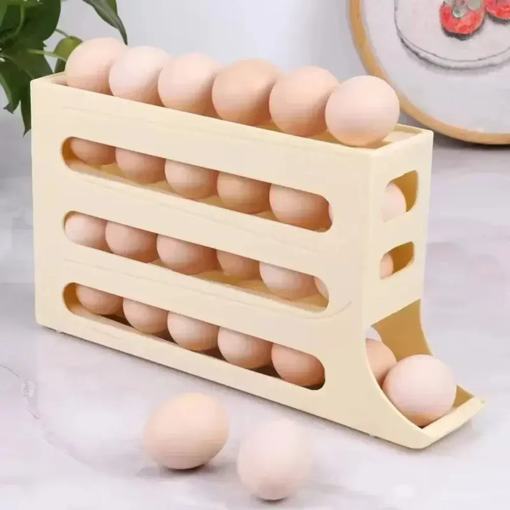 4 Layer Automatic Rolling Egg Dispenser Refrigerator Storage Box Fridge Organizer Rack for Kitchen - Nexvibe