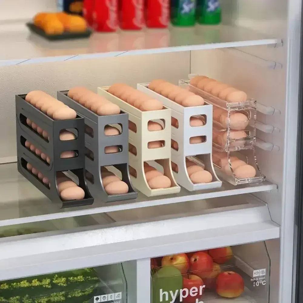 4 Layer Automatic Rolling Egg Dispenser Refrigerator Storage Box Fridge Organizer Rack for Kitchen - Nexvibe
