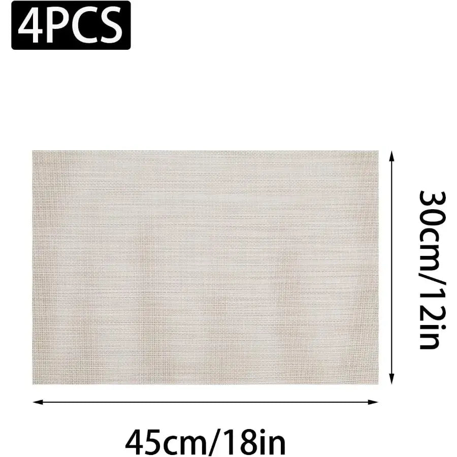 4 Pcs Bge Placemats Wipeable Washable Woven Placemats Double-sided Vinyl Kitchen Table Place Mats - Nexvibe