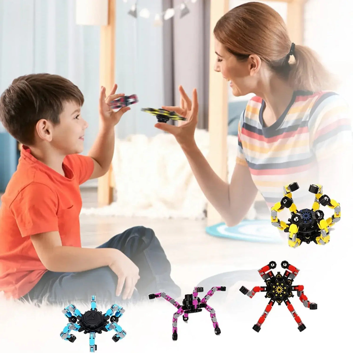 4 Pcs Transformable Fidget Spinners Fingertip Gyros for Kids And Adults Boys And Girls Easter Basket Stuffers Halloween Fun - Nexvibe