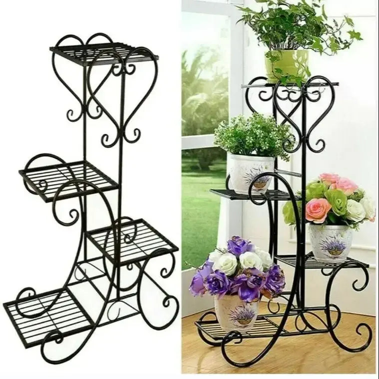 4 Tier Metal Plant Stand for Indoor Outdoor Garden Patio Flower Pot Display Rack Organizer Black and White - Nexvibe