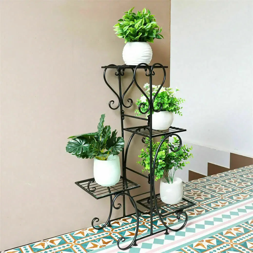 4 Tier Metal Plant Stand for Indoor Outdoor Garden Patio Flower Pot Display Rack Organizer Black and White - Nexvibe
