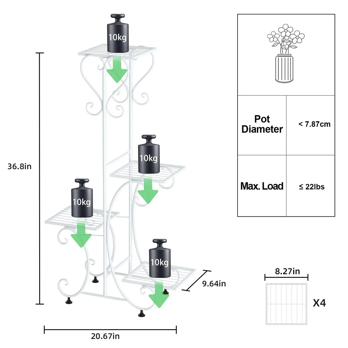 4 Tier Metal Plant Stand for Indoor Outdoor Garden Patio Flower Pot Display Rack Organizer Black and White - Nexvibe