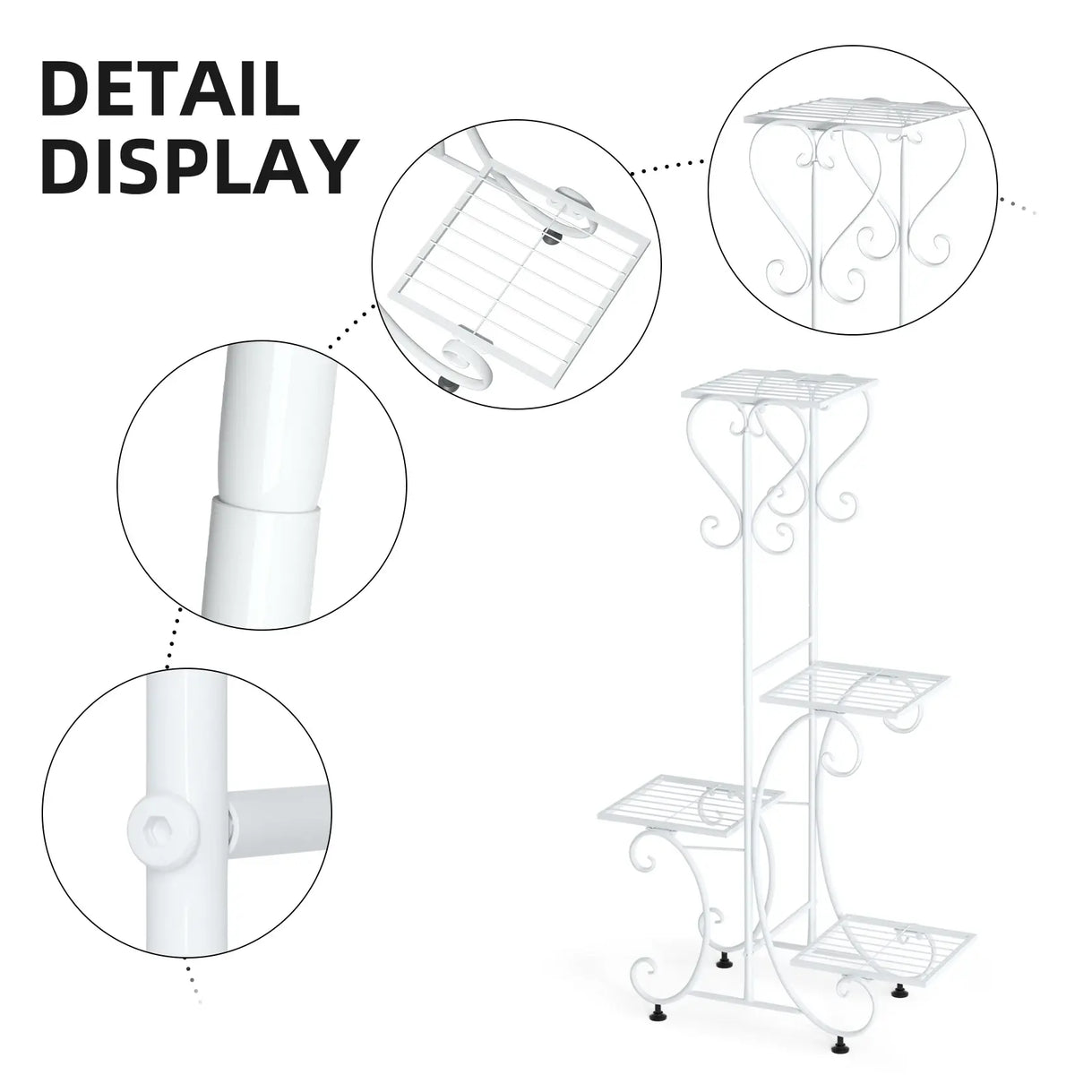 4 Tier Metal Plant Stand for Indoor Outdoor Garden Patio Flower Pot Display Rack Organizer Black and White - Nexvibe