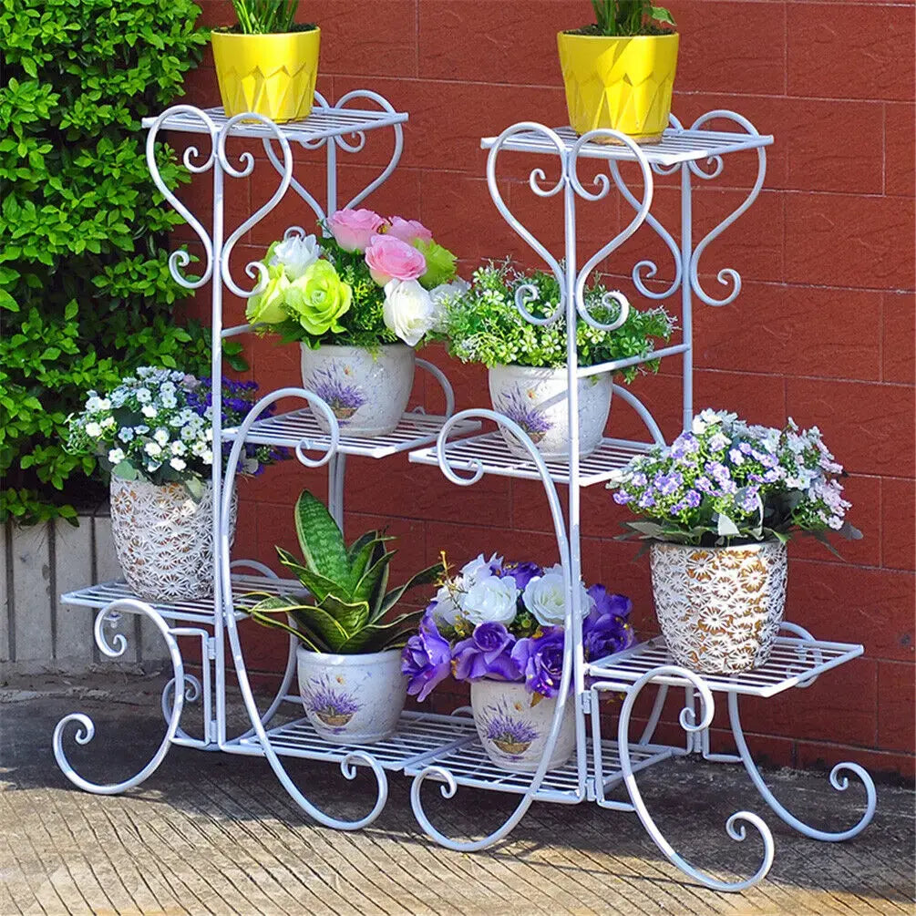 4 Tier Metal Plant Stand for Indoor Outdoor Garden Patio Flower Pot Display Rack Organizer Black and White - Nexvibe