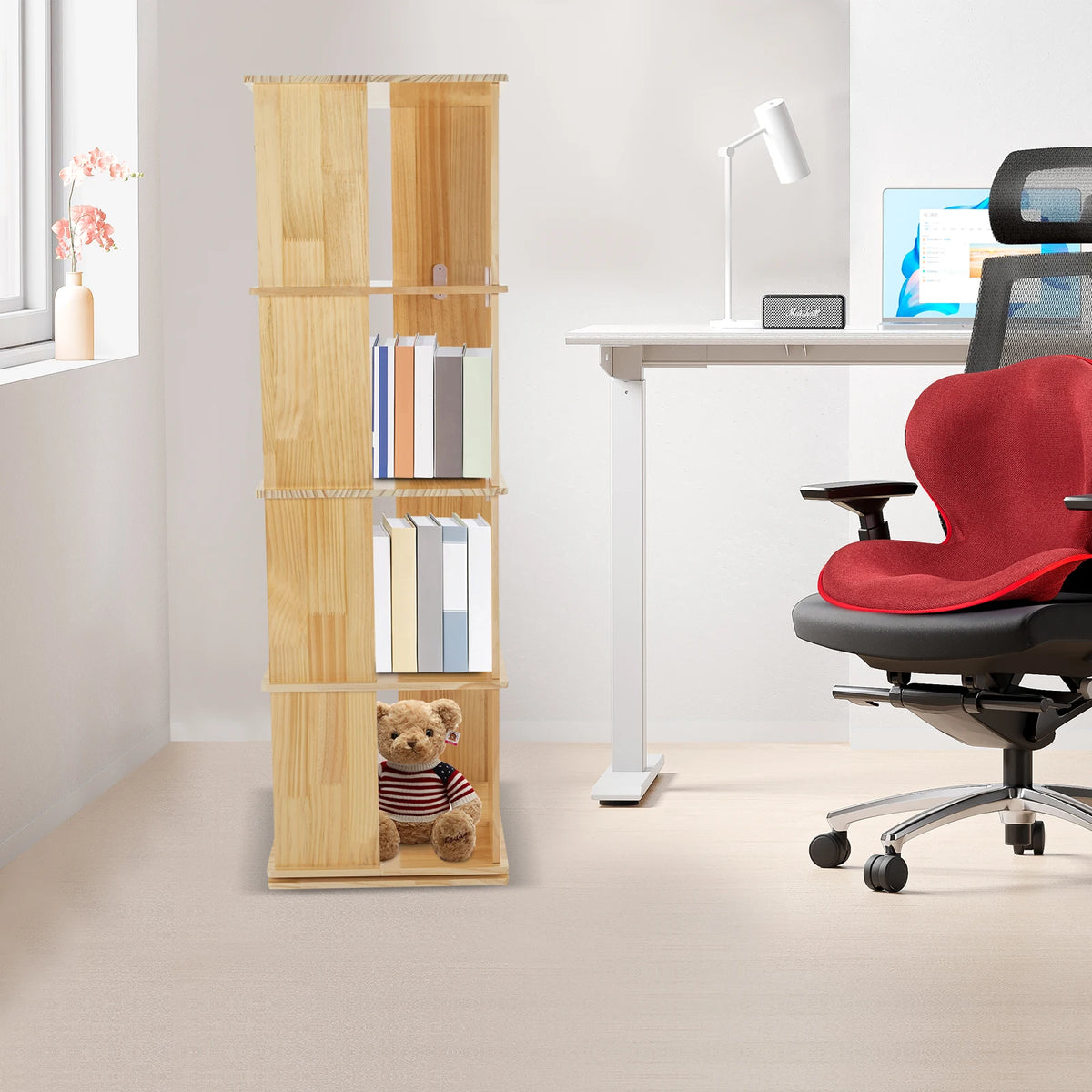4 Tiers Rotating Bookshelf 360° Revolving Bookcase Display Book Shelf 50kg Load Capacity for Living