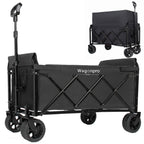 Upgraded 5*2' Wide Wheels-Expandable Dual-Layer Utility Wagon with 100% Extra Space, 220lbs Capacity Grocery Cart for Camping, Shopping, Sports, Gardening, Fishing, Black