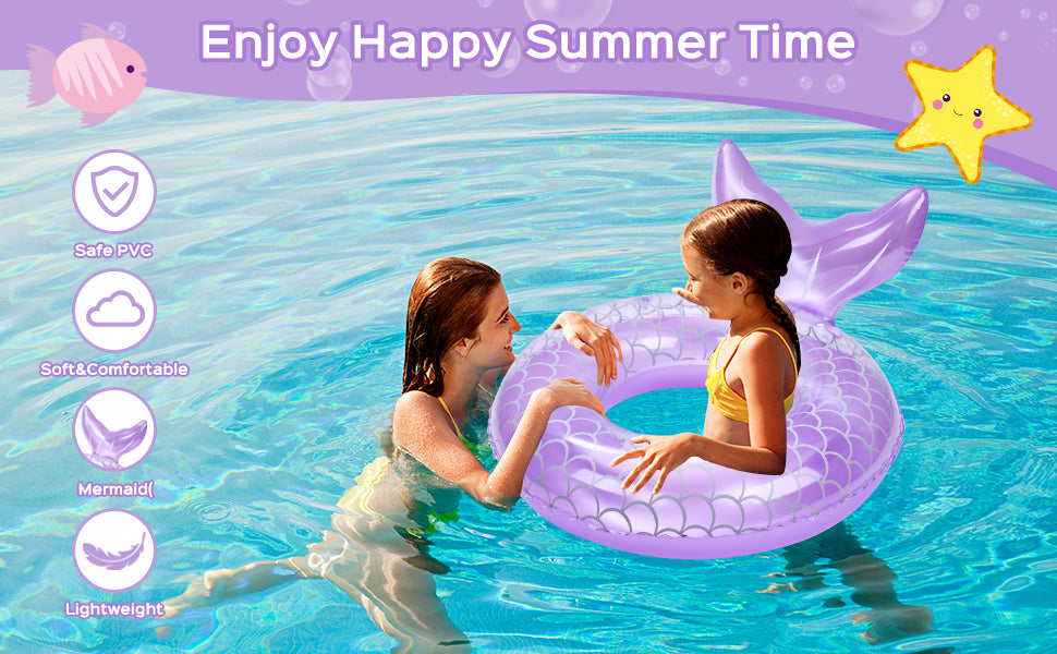 Inflatable Swim Ring, Cute Mermaid Dinosaur Unicorn Mouse Swimming Pool Floats Tube Raft, Water Bathtub Beach Party Toys
