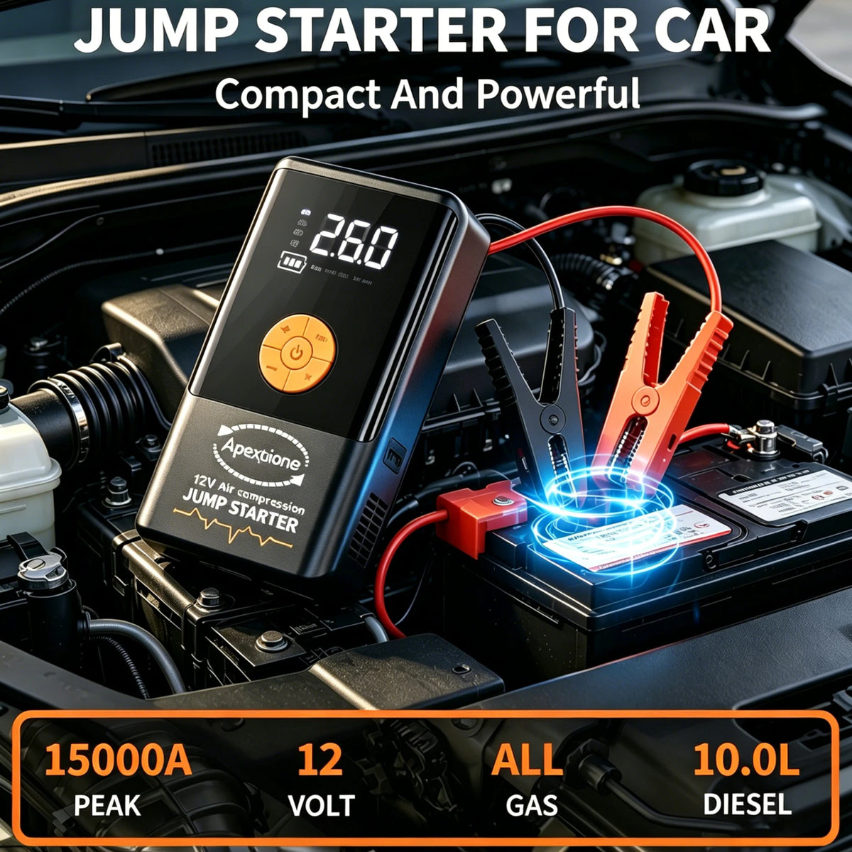 5-IN-1 Car Jump Starter with Air Compressor High Peak Auto Battery Booster 150PSI Air Pump Power Bank Tire Inflator