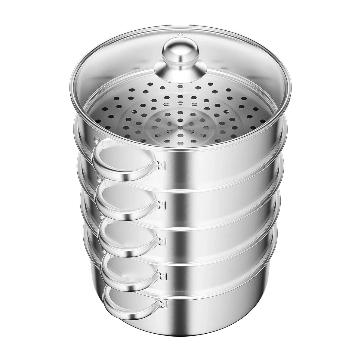 5-Tier Stainless Steel Steamer Cookware Cooking Pot Tier 4 Steaming Grids 1 Cooking Pot 28cm/30cm/26cm Steamer Pot - Nexvibe