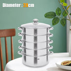 5-Tier Stainless Steel Steamer Cookware Cooking Pot Tier 4 Steaming Grids 1 Cooking Pot 28cm/30cm/26cm Steamer Pot - Nexvibe