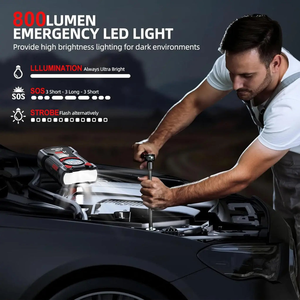 5-in-1 Multifunctional Air Pump Jump Starter with Air Compressor 3000A Peak/150PSI Battery Jump Starter Digital Tire Inflator - Nexvibe